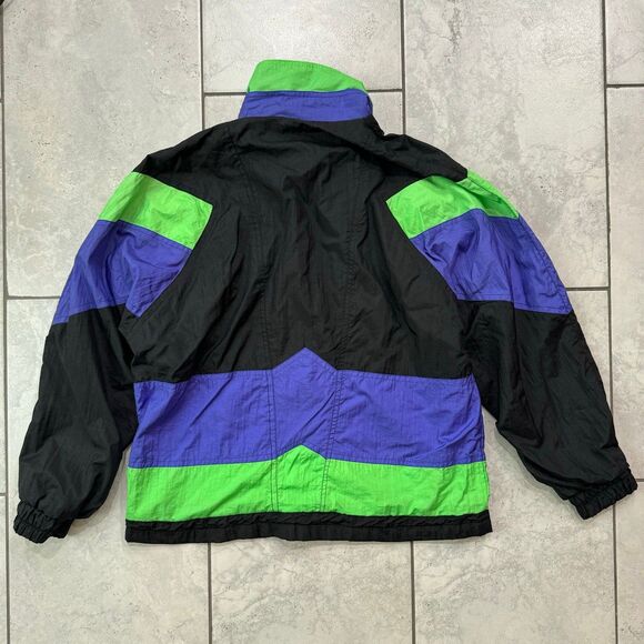 Vintage 90s Colin Retro Ski Windbreaker Full Zip Jacket Womens Size M Green Blk - Picture 4 of 9
